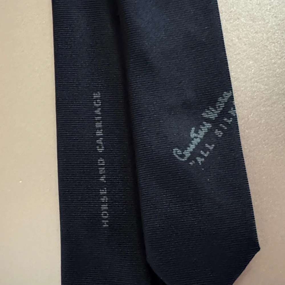 Vintage “Horse and Carriage” Navy Silk Tie with Red Tree and Light Blue Accent